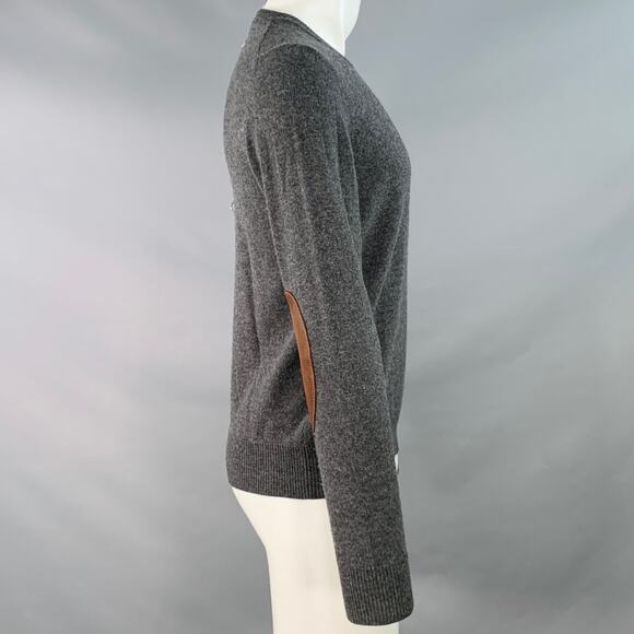 MAISON MARGIELA Size M Grey Brown Wool Suede Elbow Patches Sweater - Picture 2 of 12